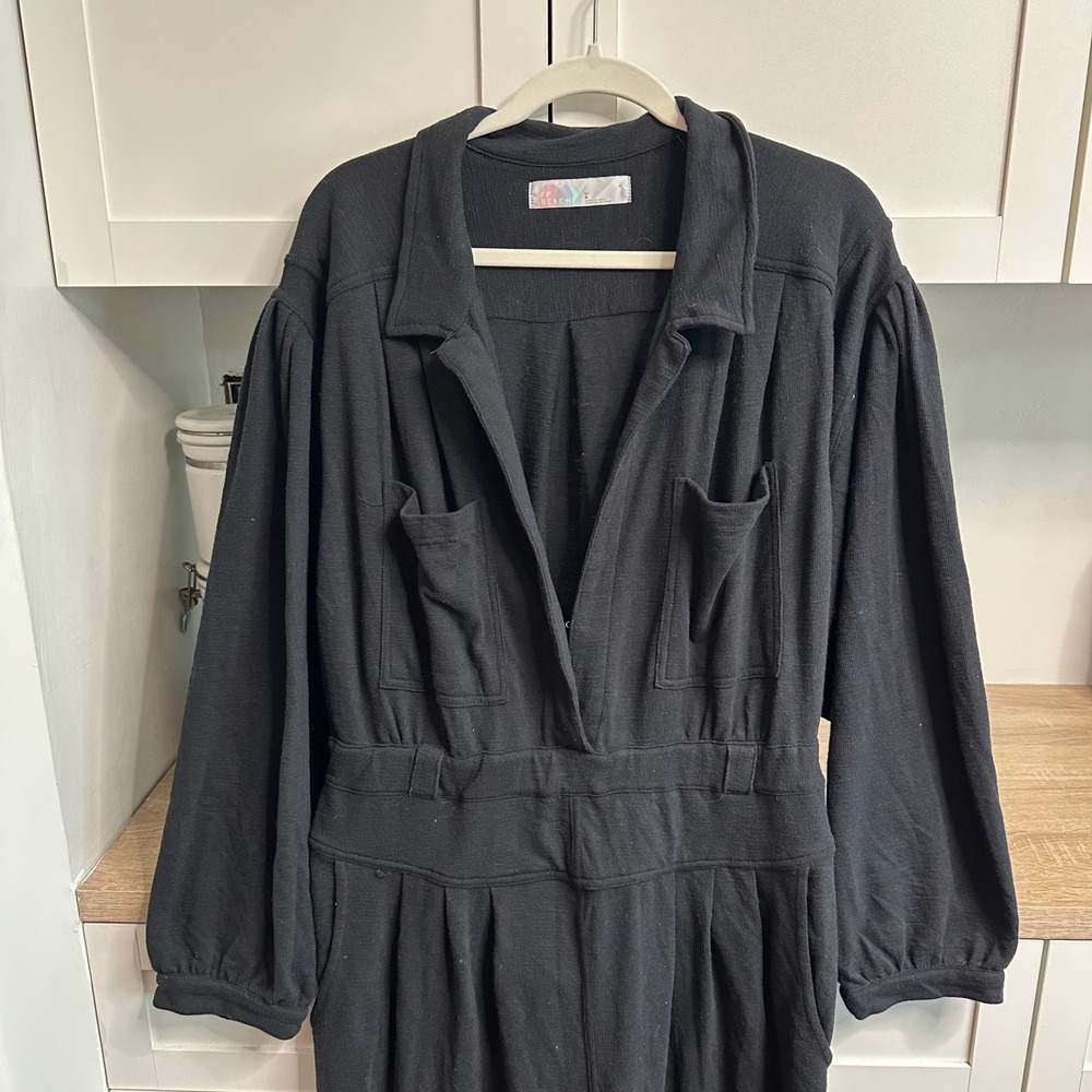 Free People Beach Faye Jumpsuit Womens L Black Long Sleeve Utility Relaxed Boho - Picture 5 of 16